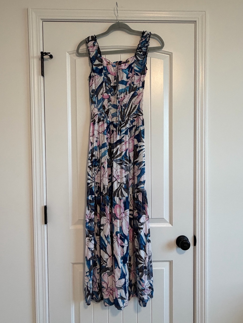 Julia Size Small Floral Maxi Sundress in Blue, White, and Pink